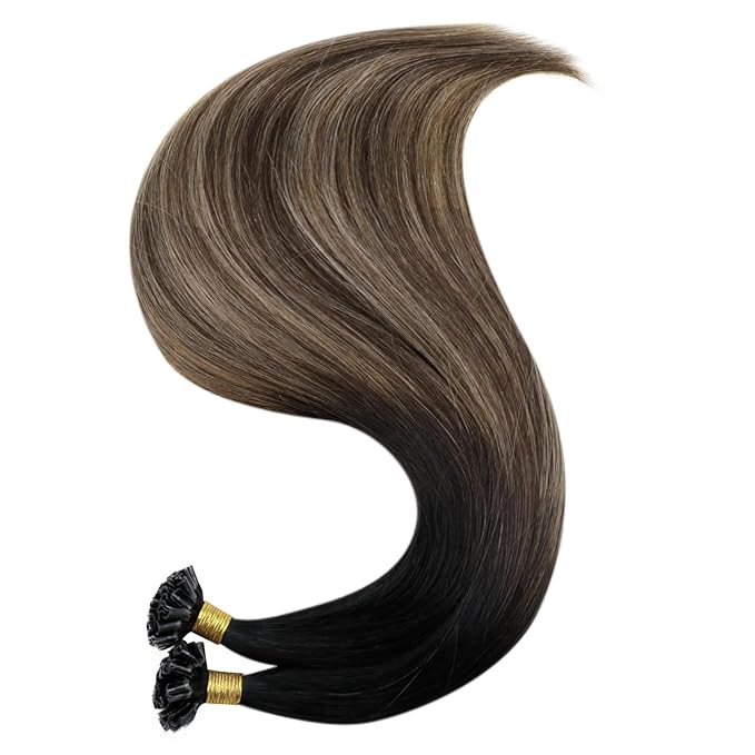 RUNATURE U Tip Hair Extensions Human Hair 22 Inch K Tip Hair Extensions Ombre Black Root to Brown with Caramel Blonde Hot Fusion Nail Keratin Tip Extensions for Long Hair 50g 50 Strands