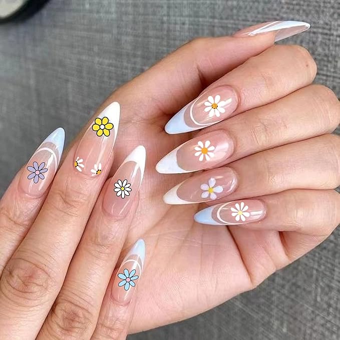 6 Sheets Daisy Nail Art Stickers, Charming Flower Chrysanthemum 3D Trendy Design Self-Adhesive Spring Nail Art Decals, DIY Manicure Decoration Supplies Accessories for Women Girls