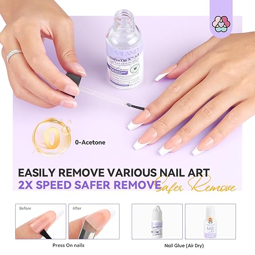 SAVILAND Fast Nail Glue Remover Kit: Press On Nail Remover 4 Pcs Cuticle Tools Easy Removal of Nails Glue and Acrylic Nails Tips 30 ml Debonder Serum and Cuticle Oil Pen Nail Prep Kit