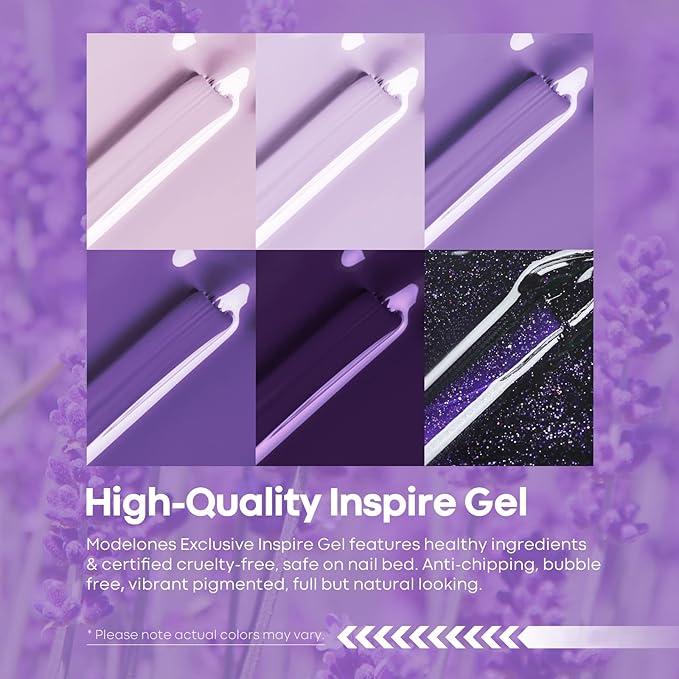 modelones Gel Nail Polish Set - Purple 6 Colors Gel Polish Set Purple Glitter Nail Polish Soak Off LED Nail Art Manicure Holiday Grape Nail Kit Gifts for Women DIY Home Salon