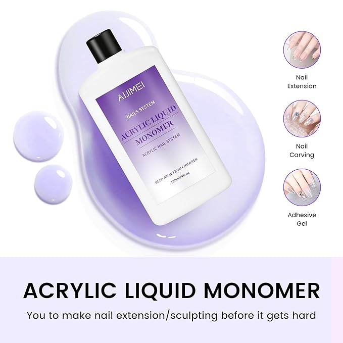 AIJIMEI Acrylic Liquid Monomer for Nail System, 120ml/4fl.oz for Acrylic Powder Application Acrylic Nail Monomer Liquid for Acrylic Nails (Acrylic Liquid 120ml/4fl.oz)