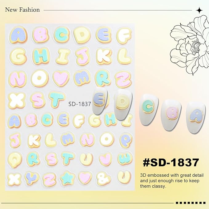 12 Sheets Cute Nail Stickers for Nail Art Stickers Cartoon Decals 3D Self-Adhesive Pegatinas Uñas Colored Letters Rainbow Flower Strawberry Nails Art Design for Women Manicure Decoration YX1231