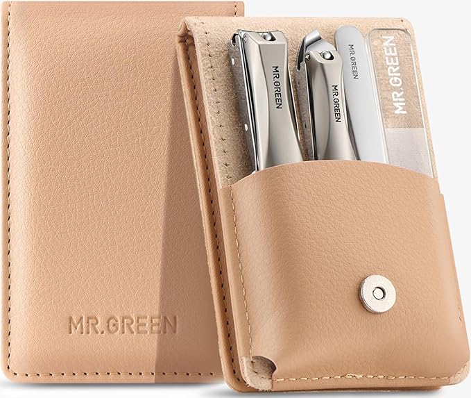 MR.GREEN 4Pcs Nail Clippers Set, Upgraded Anti-Splash Nail Clippers with Nail File and Tweezers, Professional Fingernail Toe Nail Clippers, Portable Manicure Nail Kit with Premium Case for Men& Women