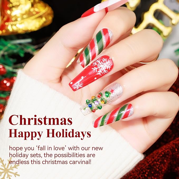MIZHSE Gel Nail Polish 6 Colors, Classic Red Green Glitter Gold Silver Gel Polish, Long Lasting Soak Off Nail Art Manicure Home New Year Gift for Ladies