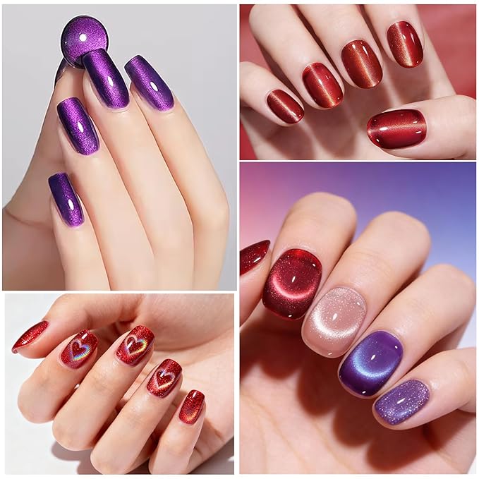 2 Pcs Cat Eye Magnets For Nails with 2 pcs Y-shape Heart Design Mold Set, Cylinder Nail Magnet Pen And 5d Automatic Strong Magnet Tool For Magnetic Gel Polish, Heart Nail Polish Magnet
