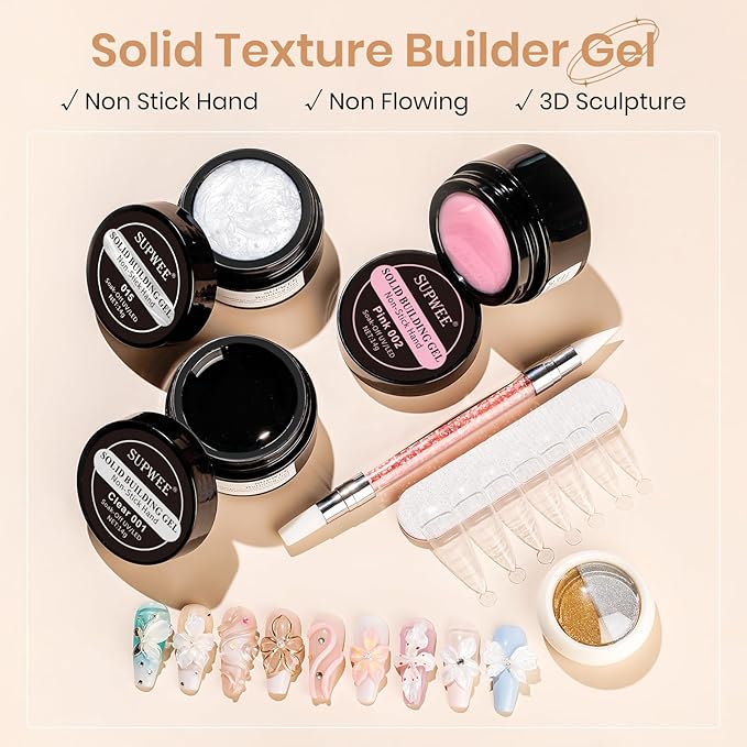 3d Gel Nail Art Sculpture Non Stick Hand Molding Gel for Nails Multifunctional Solid Builder Gels for Extension Carving Sculpting Beauty Charms for Beignner and Salon DIY