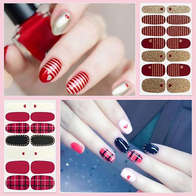 DANNEASY 24 Sheets Valentine's Day Nail Wraps for Women Stick On Nail Polish Strips Gel Nail Strips Self Adhesive Nail Polish Stickers Nail Sticker for Nail Art with Nail File, Cuticle Stick