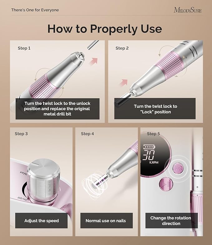MelodySusie Entry-Level Clip-On Rechargeable Nail Drill, SC320F 30000RPM E-File with Pastel & Colorful Design for Manicure Shaping & Gel Removal, Ideal for Training, Nail Art Practice & Home Use.