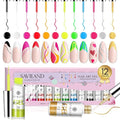 SAVIALND Gel Nail Art Polish Set: Nail Art Pens Markers Gel Liner Nail Art Polish Set Paint Set with White Red Silver Gold Nail Painting Drawing for Line Pulling Nail Polish Drawing