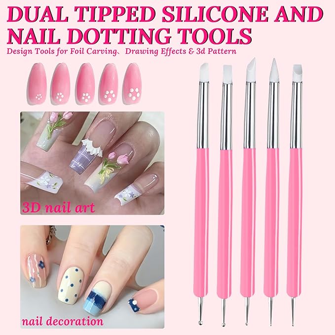 Nail Stand For Press On With Nail Art Brushes Nail Holder For Painting Practice Display Presson Nails Nail Art tools Set with Nail Dotting 3D Sculpting tools, Practice Kit Tech