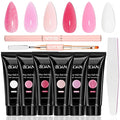 BQAN Poly Nail Gel Kit - 6 Colors Builder Gel for Long-Lasting Nail Extensions | 15ml Each | Salon-Quality DIY & Home Use | Low Odor