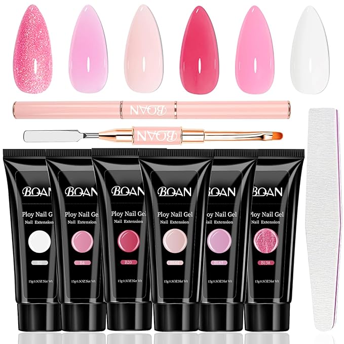 BQAN Poly Nail Gel Kit - 6 Colors Builder Gel for Long-Lasting Nail Extensions | 15ml Each | Salon-Quality DIY & Home Use | Low Odor
