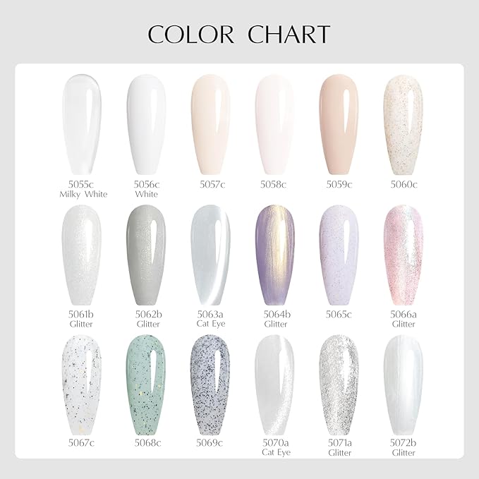 VENALISA V4 22 Pcs 10 ML White Gel Nail Polish Set with Color Card, Cat Eye Milky White Glitter Gel Polish Color Nail Art Starter Manicure Salon DIY at Home