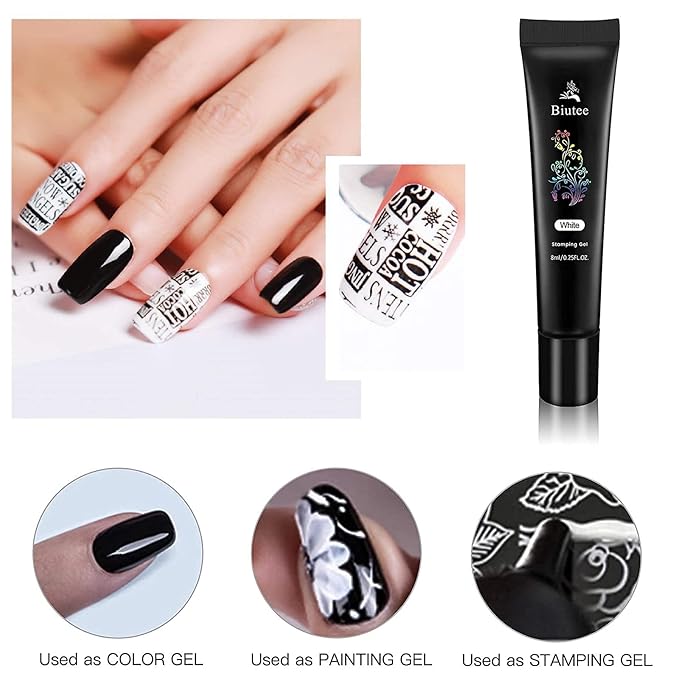 Stamping Polish Gels, 8 Colors Stamping Polish Red Black White Purple Blue Silver Soak Off Printed Gel UV Stamp Nail Gel for Nail Stamp Plate Stamper DIY Nail Art Design