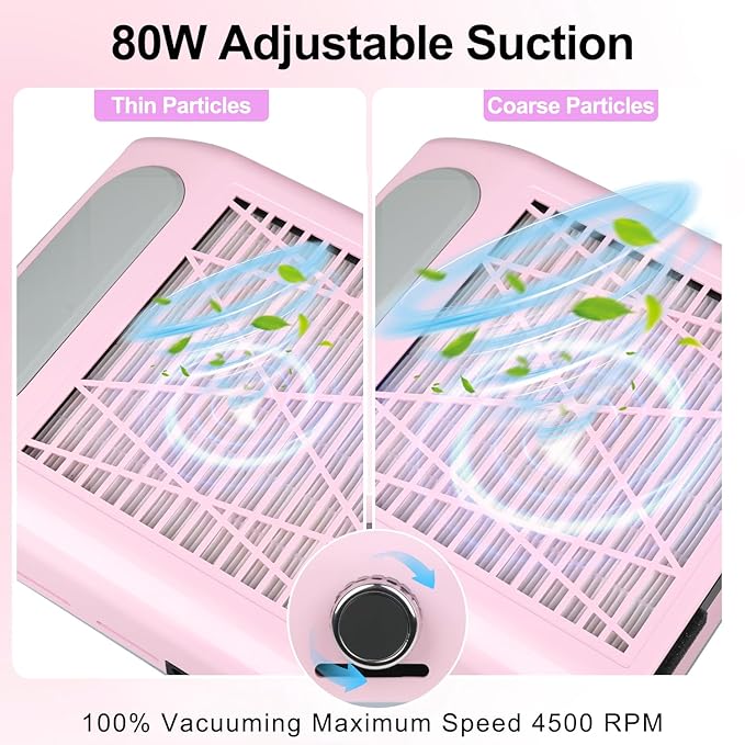 CoFashion Nail Dust Collector for Acrylic Nails Vacuum Machine, 80W Adjustable Vacuum, Electric Nails Filter for Manicure Nail Fan Dust Collector