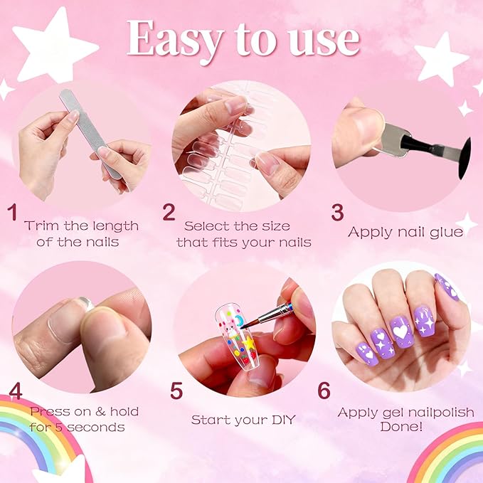 Short Kid Nail Tips,360Pcs Soft Gel Nail Tips Pre-Shaped Press On Nails For Kids,Clear Acrylic Full Cover Fake Nail For Kids DIY Extension & Salon Use12 Sizes For 8-12 Years