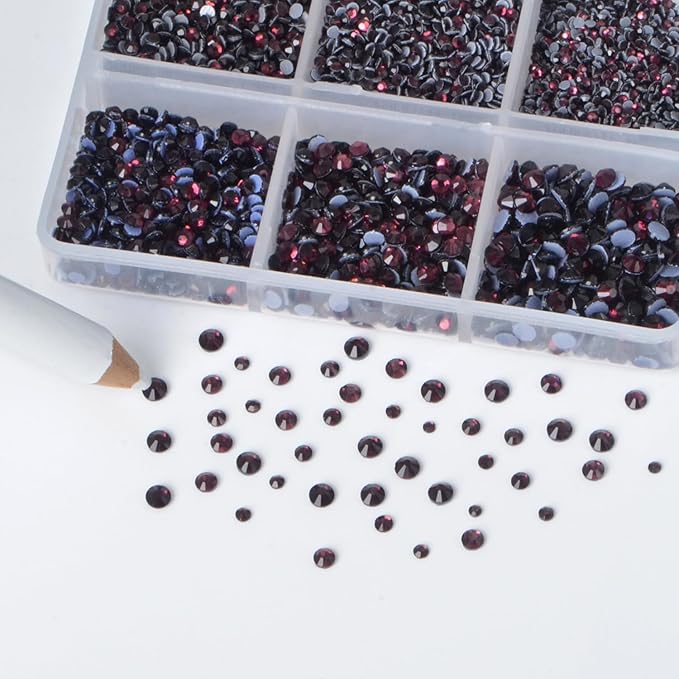 Bymitel Hotfix Crystal Rhinestones Round Gems for Crafts,Mixed 6 Sizes with Wax Pencil Kit, Amethyst 1.3-3.2mm(SS3-SS12/8000pcs)