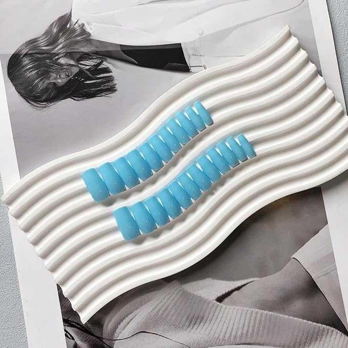 KQueenest Light Blue Press on Nails Long Medium Square, Sky Blue Fake Nails Medium Coffin, Glossy Sheer Color Acrylic Nails Press ons, Reusable Soft Gel Glue on Nails for Women Summer