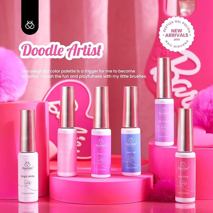 beetles 6 Colors Nail Art Gel Liner White Pink Summer Blue Red Gel Nail Polish Painted Soak Off Uv Lamp Art Nails for Thin French Line Nails Drawing Stripe DIY Manicure Gifts for Women