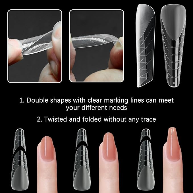 120 Pcs Dual Nail Forms 12 Sizes Half Matte Extension Poly Nail Gel Full Cover Nail Molds With Scale Builder Coffin Nail for Gel Manicure Art Design Salon DIY at Home