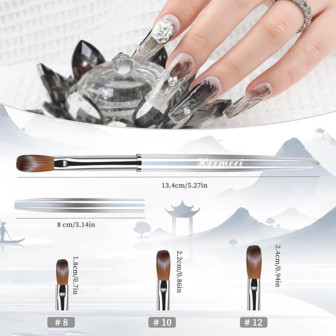 Acrylic Nail Brush Size 8, 100% Pure Kolinsky Nail Art Brush, Sturdy Handle Acrylic Powder Design Tools for Professional Manicure DIY Home Salon (8#)