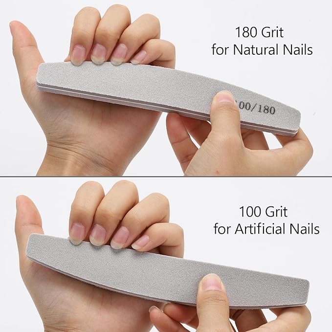 20 Pack Nail Buffers 100/180 Grit Washable Double Sided Nail Block File for Acrylic Natural Gel Nails, Gray
