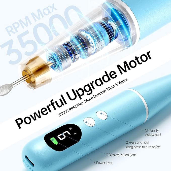 Electric Nail Drill Kit, Electric Nail File Cordless Nail Drill Machine for Acrylic Gel Dip Powder Nails, Professional Portable Manicure Pedicure Rechargeable Lightweight for Home Salon Use