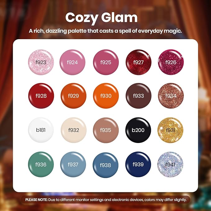 Beetles Gel Nail Polish Kit - 23Pcs Burgundy Red Brown Orange Purple Colors Gel Polish Set Brown Gray Blue Green Soak Off Uv Gel Base Top Coat Gifts for Girls Glowing Attraction