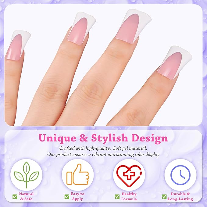 outopen 120pcs Duck Nail Tips Short Caramel Pink French Duck Tips Full Cover Fan Flare Duck Tips for Wide Press on Nail Crystal Duck Feet Nail Tips for Polygel Acrylic Extension, 12 Sizes