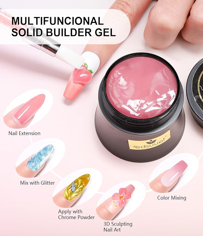 Solid Builder Gel for Nails LEDSUUEI - 2 Color Nude Pink 3D Nail Gel Sculpting Non-Sticky Hand Carving Glue Extension for Manicure Salon Home Decoration DIY 20g