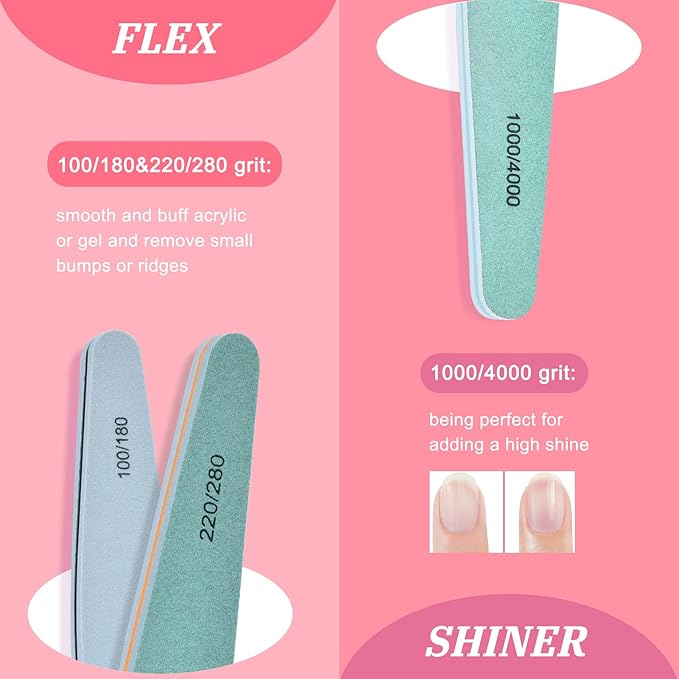 MORGLES Nail File Buffer, Professional 12 Pcs Emory Nail File and Buffer for Acrylic/Natural/Gel Nails (100/150/180/220/240/280/1000/4000 Grit)