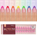 Beetles Summer Press On Nails 224 Pcs 7 Colors, French Tip Nails Short Almond Classic Fake Nail Tips, Rainbow Soft Gel Nails False Nails Art DIY For Women