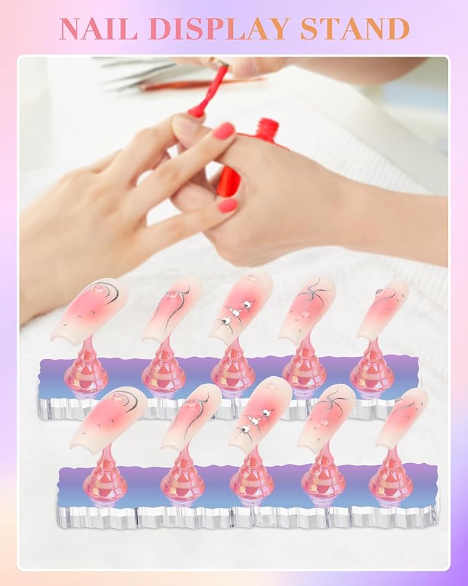 Nail Stand Acrylic Nail Art Display Stand Magnetic Nail Tips Practice Holder 54 Pcs Reusable Adhesive Putty for DIY Painting Nails Stand kit (Aurora Pink)