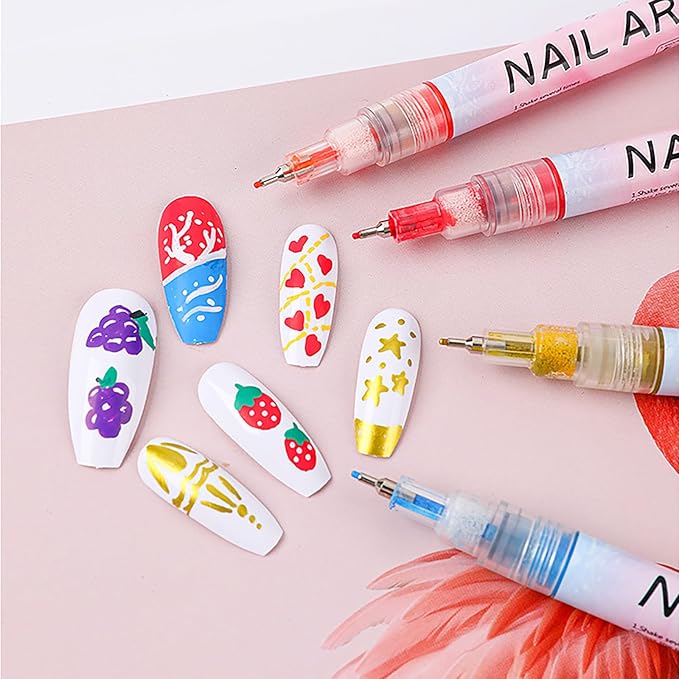 12 color Nail Art Pens Set for Girl, Nail Art Markers Set, 0.5mm Fine Tip Nail Doodle Pens, Upgraded Quick Dry Nail Polish Pens Kit for Painting dotting Liner Nails Design machin Tool Kit