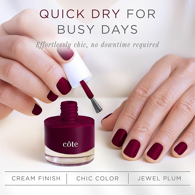 Cote Beauty’s Sangria, Plum Natural Nail Polish, Smooth & Cream Finish, Jewel-Tone, Long Lasting Nail Polish, Chip-Resistant, Vegan & Cruelty-Free, Made in USA, Ideal For Every Occasion, 0.27 Fl Oz