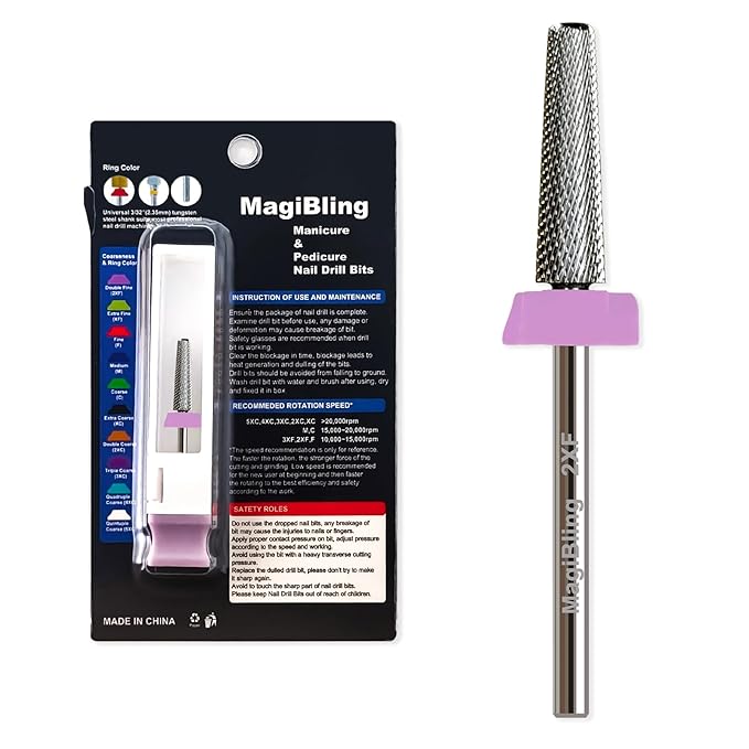 16mm Long Tapered Barrel Nail Drill Bit, 3/32” Safety Tungsten Carbide E-File Bit for False Nail Application, Press-On Tip Apply Nail Extension, Gel & Acrylic Removal, Two-Way Rotation, Double Fine