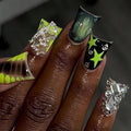 Duck Press on Nails Green Black Fake Nails with Star Design Rhinestone Glue on Nails Alligator Print Nail press ons Ombre False Nail Glossy Acrylic Full Cover Stick on Nail for Women Manicure 24Pcs