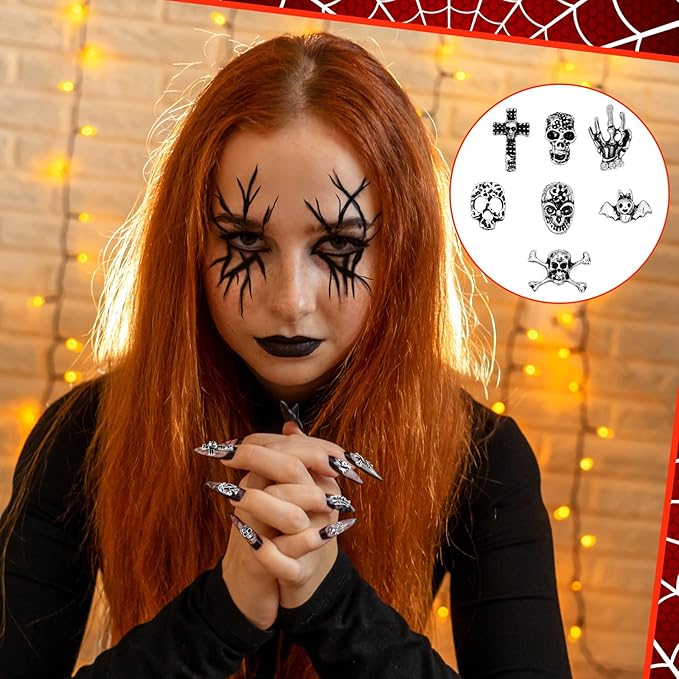 180 Pieces Halloween Nail Charms Metal 3D Vintage Skull Cross Rhinestones Ghost Bat Skeleton Nail Charms for Women DIY Halloween Supplies(Silver)