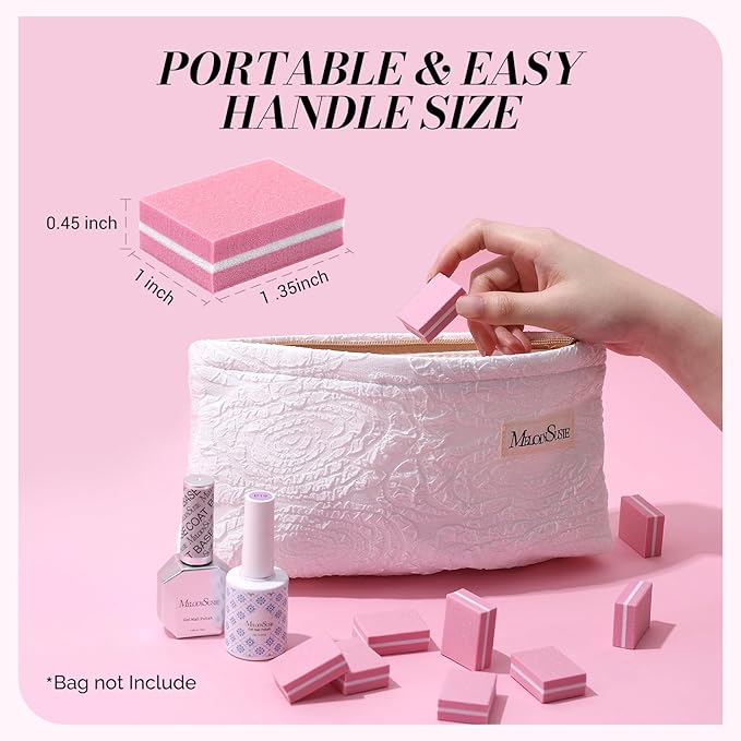 MelodySusie Mini Nail Buffer Block,100/180 Grit Double-Sided Sponge Nail File,Professional Nail Polishing Tools for Acrylic Nails and Natural Nails,50 Pieces（Pink）