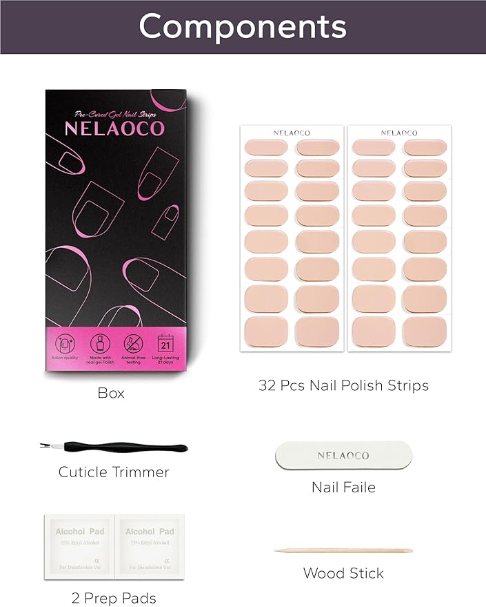 Nail Polish Strips – 32PCS UV Free Salon Quality Wraps, Long Lasting Gel Nail Stickers for Women (Pearlescent Dawn)