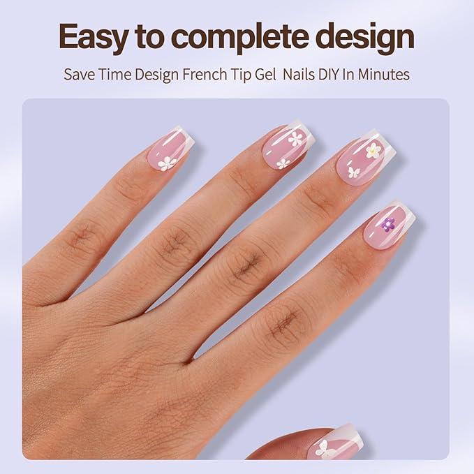 X-BASIC TIPS French Tip Press On Nails, 150Pcs French Gel Nail Tips Short Square, Soft Gel Pre-shaped No Need to File 3 in 1 Tips, Fake Nails for Nail Art DIY Extension Designs 15 Sizes