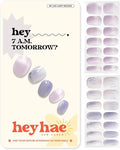 Heyhae Semi Cured Gel Nail Strips | No LED Lamp Needed | Glitter, Purple, Spring | Easy Apply & Remove, Salon Quality |Includes 28 Strips, 1 Prep Pads, Nail File & Wooden stick - Hey, 7 A.M. Tomorrow?