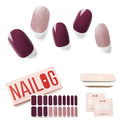 NAILOG Semi Cured Gel Nail Strips, 20Pcs Dark Purple Glitter Pink Lasting Gel Nail Stickers, Salon Quality Easy Apply & Remove Works with Any UV/LED Nail Lamps, Long Night