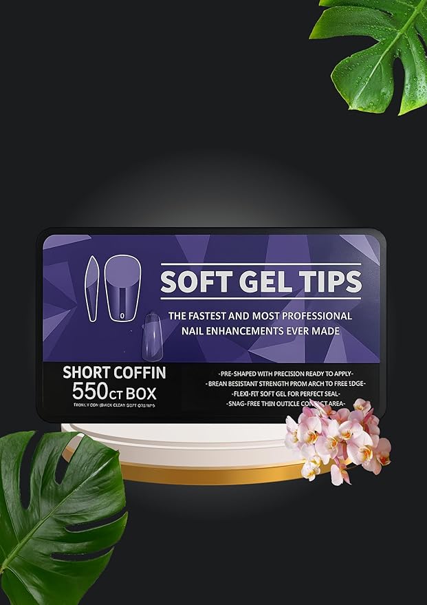 Gel Nail Tips Shape, 550 Pcs Half Matte Pre-Etched Press On False Nails, Full Cover Acrylic Nail Tips Kit for Nail Extensions, DIY Salon Nails. (Short Coffin, Clear)