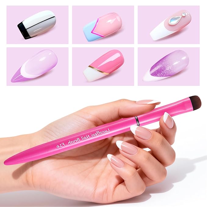 Nail Brush for French Tips & Cleaning Gel Polish- Precision Thin Brush for Acrylic, Polygel - Professional Kolinsky Sable Nail Art Brush (Pink, F16)