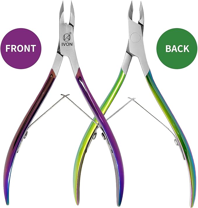 IVON Professional Cuticle Trimmer – Rainbow Finish Stainless Steel, Precision Nail Nipper for Manicure & Pedicure