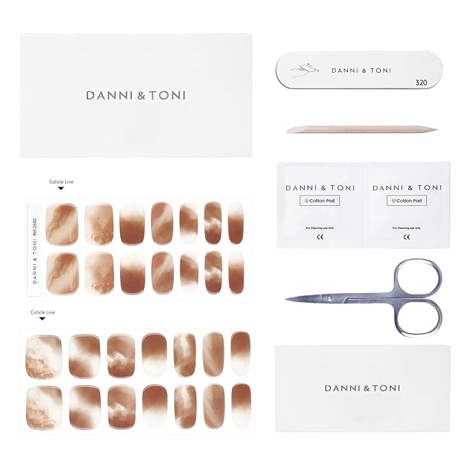 DANNI & TONI Semi Cured Gel Nail Strips Earthy Ombre (Autumn Essence) Brown Gradient Gel Nail Stickers 28 Stickers