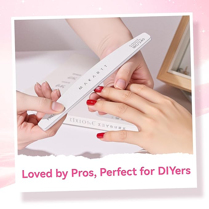 Makartt Nail File - 180/240 Grit Emery Boards for Nails, 2Pcs Dual-Sided Fingernail Files for Natural Nails Prep & Buffing, Reusable Manicure Kit for Salon & DIY Use