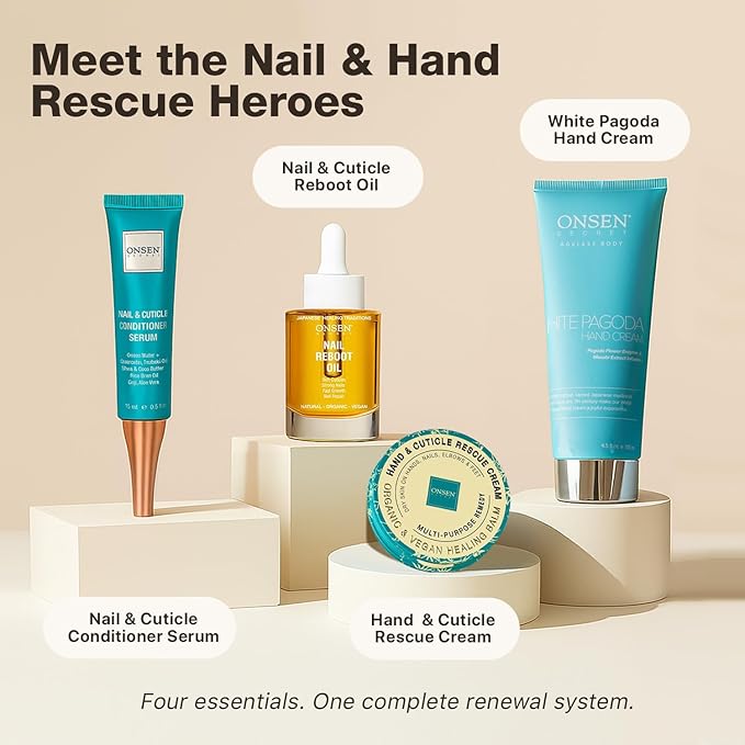 Onsen Hand & Cuticle Rescue Cream | Organic Nail Strengthener & Balm | Dry, Cracked Hands, Elbows & Feet | Shea Butter, Tsubaki & Jojoba Oil | Nail Repair & Growth, Vegan – 1 Pack (0.88 oz)