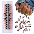 Lamemoria 240pcs Pre-Design Basic Black UV Gel French Nail Tips, Medium Long French Tip Press On Nails Almond, Nude Pink Base Salon Fake Nails Set Kit With Glue/Tabs